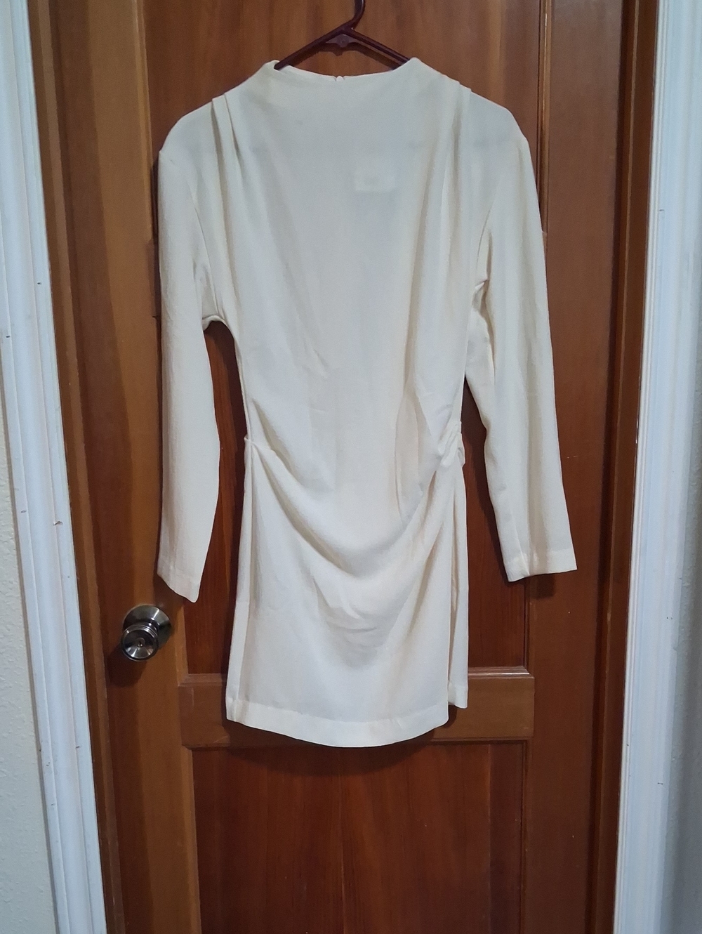 H&M Cream Long-Sleeve Draped Mini Dress